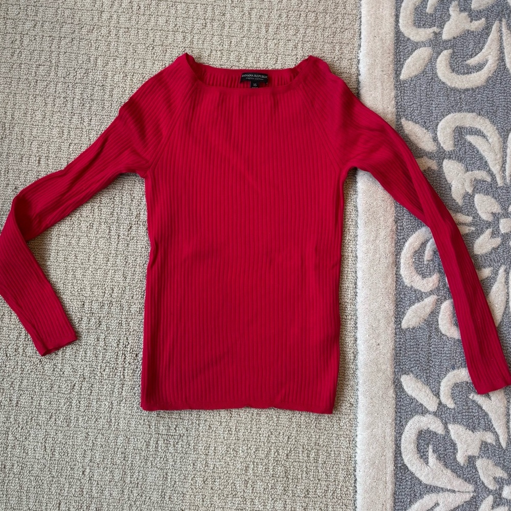 Banana Republic Red Ribbed Long Sleeve Top